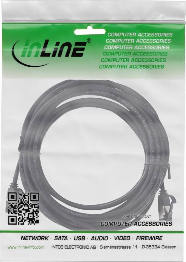 InLine Patch Cable Slim, Cat.8.1, U/FTP, TPE Halogen-Free, 2m, Μαύρο
