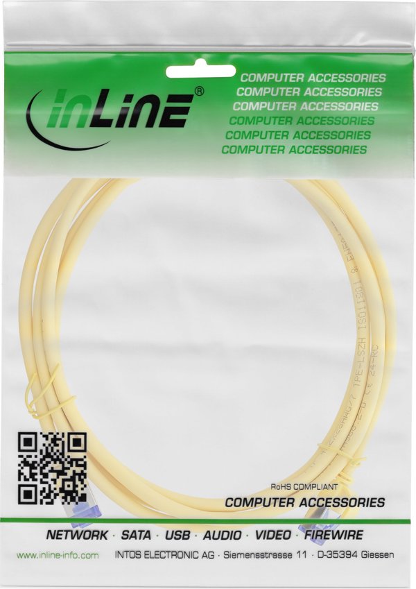 InLine Patch Cable Cat.6A Slim S/FTP, PoE, Εύκαμπτο, Κίτρινο, 1.5m