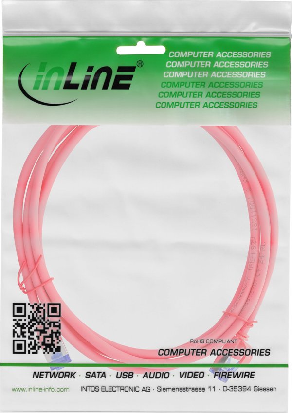 InLine Καλώδιο Δικτύου Slim Cat.6A S/FTP, TPE (LSZH), PoE, 7.5m, Κόκκινο