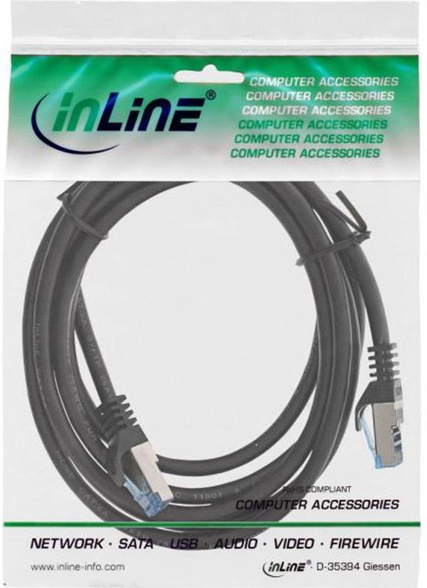 InLine Καλώδιο Δικτύου Patchcord Cat.6A S/FTP, Εύκαμπτο, Μαύρο, 1.5m
