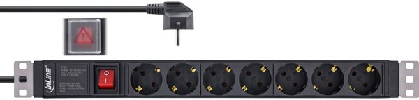 InLine InLine® 19" socket strip, 7-way protective contact, with switch, 2m, black, variable mounting bracket