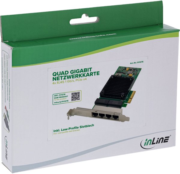 InLine® Quad Gigabit Netzwerkkarte, 4x RJ45 1 Gb/s, PCIe x4