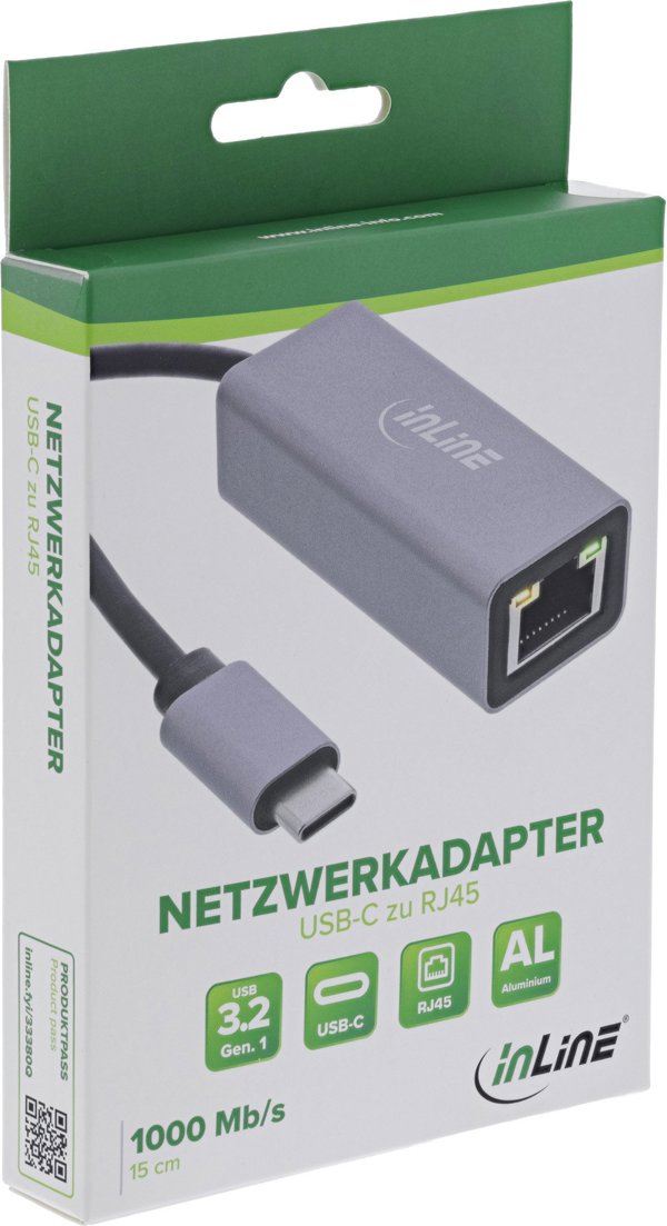 InLine® USB 3.2 Netzwerkadapter Kabel, USB-C zu RJ45 Gigabit Netzwerk