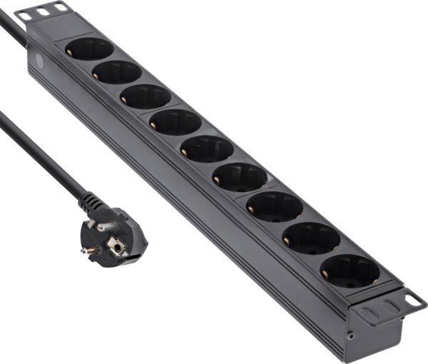 InLine 19" Socket strip, 9-way protective contact, without switch, 2m, black