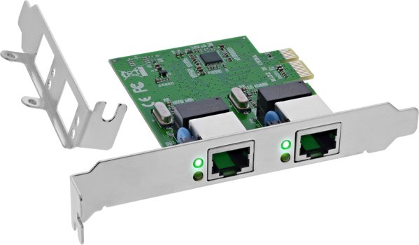 InLine® Dual Gigabit Netzwerkkarte, 2x RJ45 1Gb/s, PCIe x1, inkl. LP Slotblech