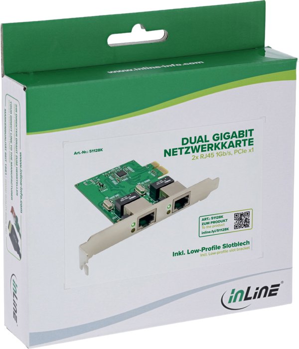 InLine® Dual Gigabit Netzwerkkarte, 2x RJ45 1Gb/s, PCIe x1, inkl. LP Slotblech