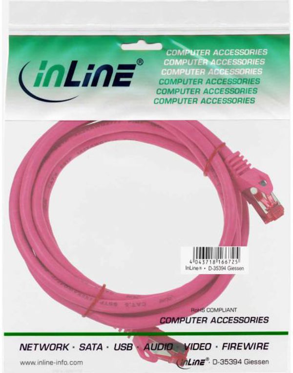 InLine Καλώδιο Δικτύου Patchcord S/FTP Cat.6, Ροζ, 0.3m (76433M)