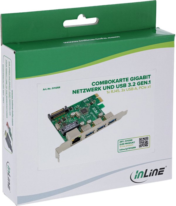 InLine® Combokarte Gigabit Netzwerk und USB 3.2 Gen.1, 1x RJ45, 3x USB-A