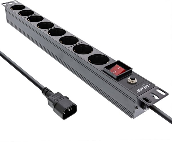 InLine InLine® 19" socket strip, 8-way CEE7/7, C14 plug, overload protection