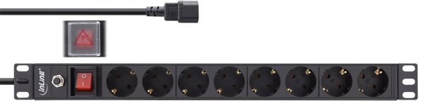 InLine InLine® 19" socket strip, 8-way CEE7/7, C14 plug, overload protection