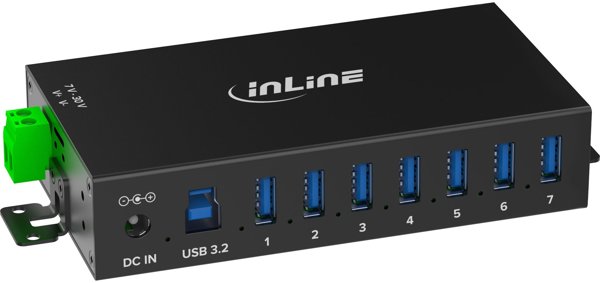 InLine Industrial USB Hub 3.2 Gen 1, 7 Θύρες, 5 Gbps, Αλουμινένιο Περίβλημα, DIN Rail Mount, Μοντέλο 33456B, Μαύρο