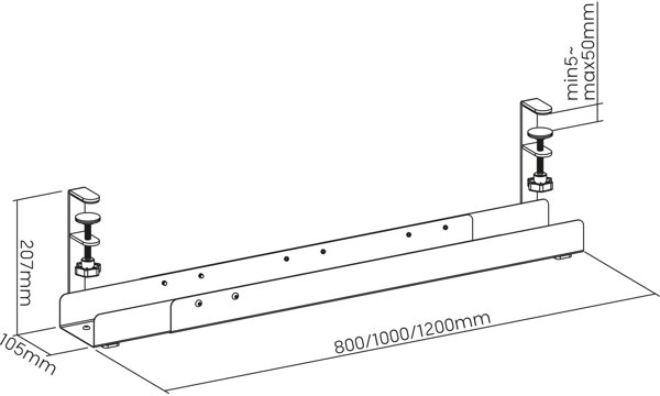 InLine Universal Ράγα Οδήγησης Καλωδίων, 3 Επιπέδων 80/100/120 cm, για Στερέωση κάτω από Γραφείο, με Βιδωτούς Σφιγκτήρες, Μαύρη