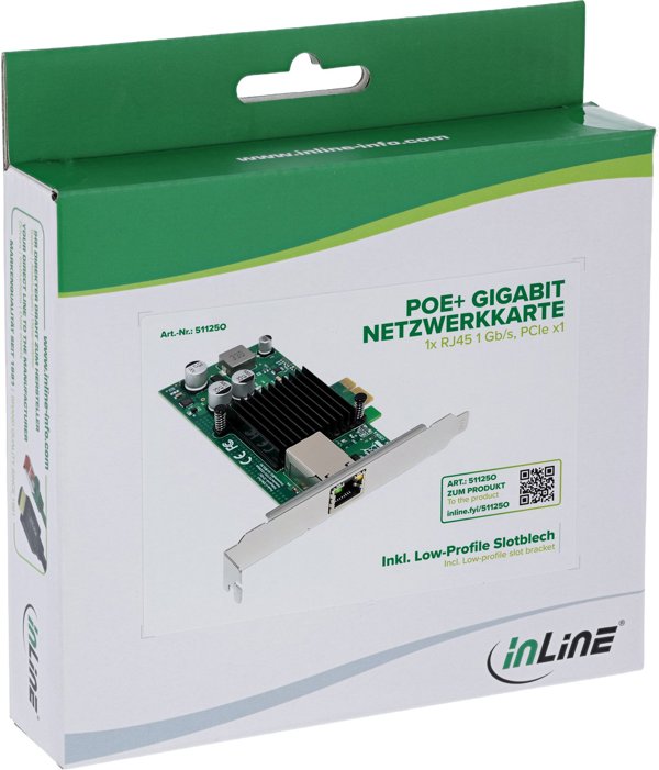 InLine® Gigabit Netzwerkkarte, 1x RJ45 1 Gb/s, PCIe x1, PoE+