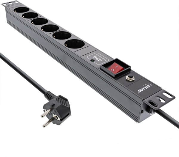 InLine InLine® 19" socket strip, 6-way, surge and overload protection, switch