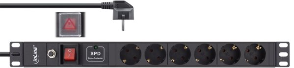 InLine InLine® 19" socket strip, 6-way, surge and overload protection, switch