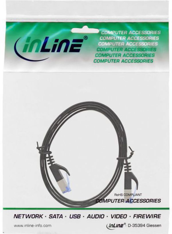 InLine Καλώδιο Δικτύου Patchcord Cat.6A, U/FTP, Επίπεδο, 1.5m, Μαύρο (71814S)
