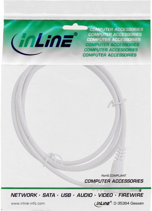 InLine® DC extension cable, DC plug male/female 4.0x1.7mm, white, 3m
