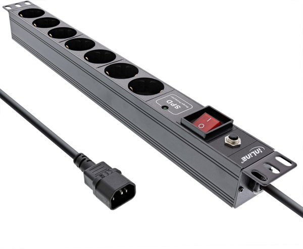 InLine InLine® 19" socket strip, 7-way, surge and overload protection, switch
