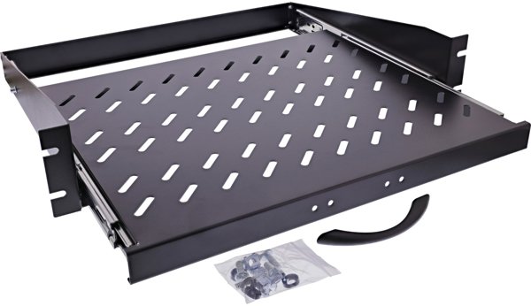 InLine® 19" Fachboden ausziehbar, 350mm, 30kg, 2HE, RAL 9005 schwarz
