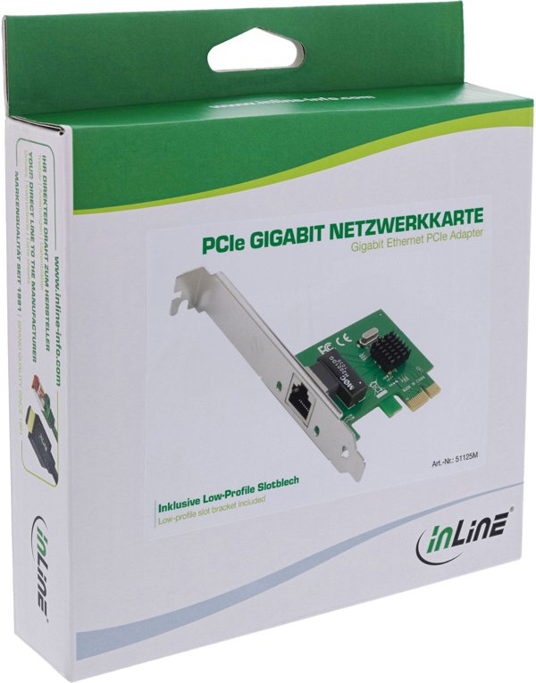 InLine® Gigabit Netzwerkkarte, 1x RJ45 1Gb/s, PCIe x1, low profile Slotblech