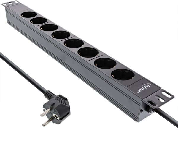 InLine InLine® 19" Socket strip, 8-way protective contact, without switch, 2m, black