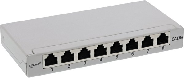 InLine InLine® Patch panel Cat.6A 0.5U 8-port, table/wall mounting, light grey, RAL7035