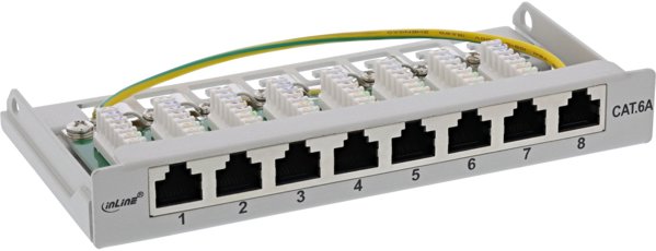 InLine InLine® Patch panel Cat.6A 0.5U 8-port, table/wall mounting, light grey, RAL7035