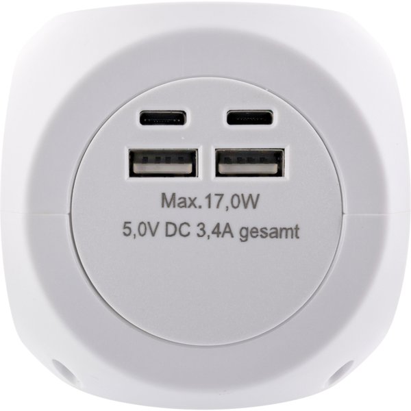 InLine InLine® Charging Cube, 3x earthing contact, 2x USB-C, 2x USB-A, white, 2m