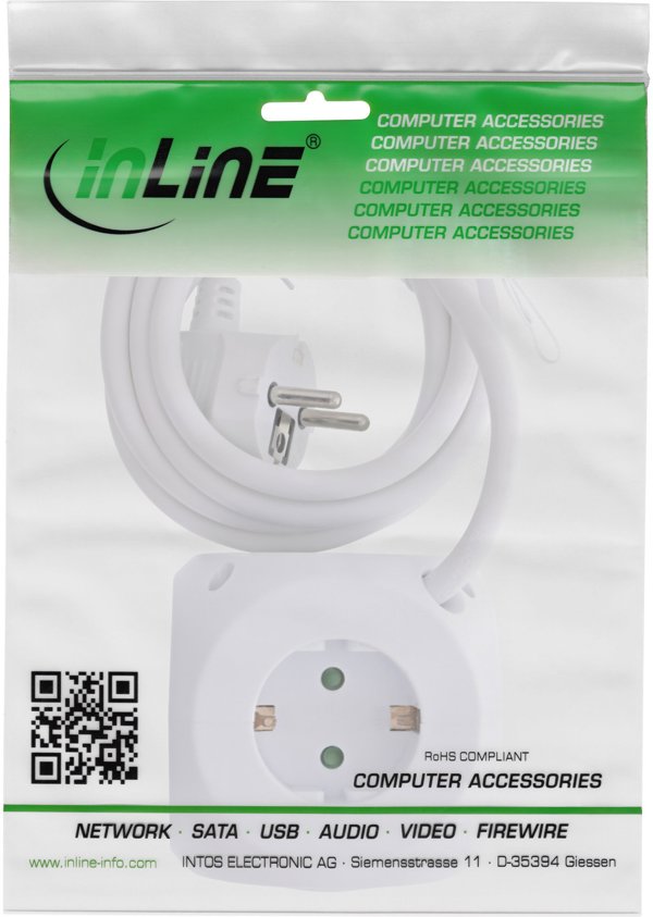InLine InLine® Charging Cube, 3x earthing contact, 2x USB-C, 2x USB-A, white, 2m