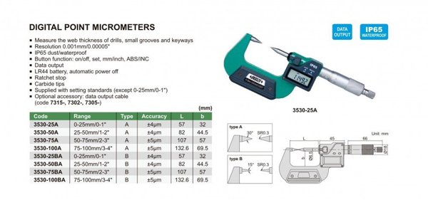 Insize MIKROMETR CYFR.   0- 25 PUNKTOWY IP54 TYP-B