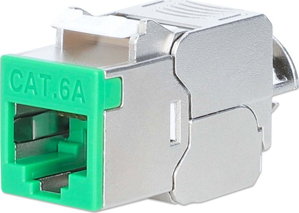Intellinet Network Solutions INTELLINET Cat6a 10G Slimline Keystone-Modul STP χωρίς εργαλεία με κλιπ για συμπαγές καλώδιο, επιχρυσωμένες επαφές, μεταλλικό περίβλημα, πράσινο