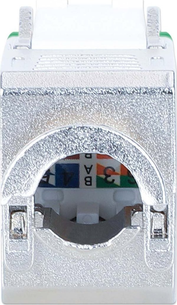 Intellinet Network Solutions INTELLINET Cat6a 10G Slimline Keystone-Modul STP χωρίς εργαλεία με κλιπ για συμπαγές καλώδιο, επιχρυσωμένες επαφές, μεταλλικό περίβλημα, πράσινο