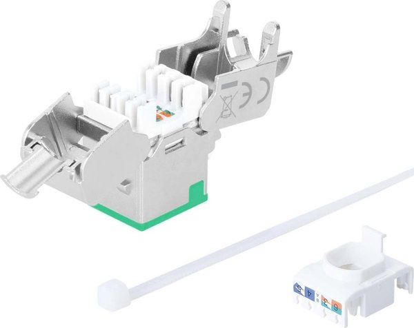 Intellinet Network Solutions INTELLINET Cat6a 10G Slimline Keystone-Modul STP χωρίς εργαλεία με κλιπ για συμπαγές καλώδιο, επιχρυσωμένες επαφές, μεταλλικό περίβλημα, πράσινο