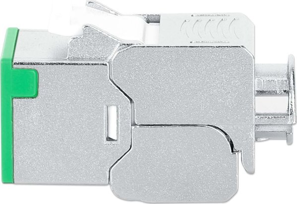 Intellinet Network Solutions INTELLINET Cat6a 10G Slimline Keystone-Modul STP χωρίς εργαλεία με κλιπ για συμπαγές καλώδιο, επιχρυσωμένες επαφές, μεταλλικό περίβλημα, πράσινο