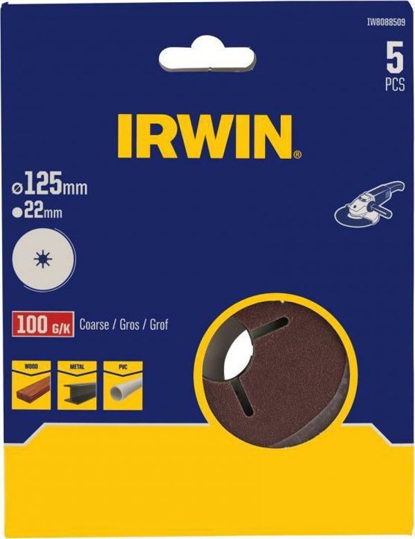 Irwin Δίσκος Ινοσανίδας 125mm, Άνοιγμα 22mm, P100, Σετ 5 τεμαχίων