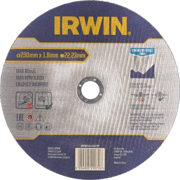 Irwin Δίσκος Κοπής Μετάλλου/Ανοξείδωτου Χάλυβα 230mm x 1,8mm x 22,23mm