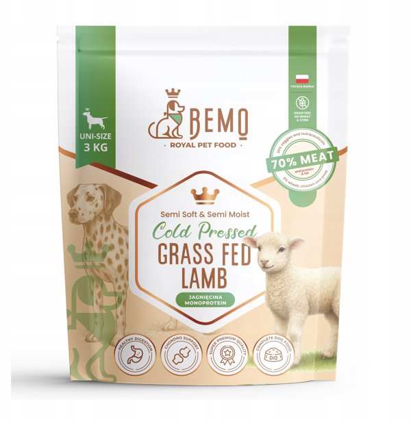Isegrim Bemo Cold Pressed Grass Fed Lamb - karma tłoczona na zimno dla psów z jagnięciną 3kg