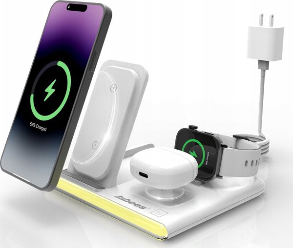 Jabees PowerGlow Φορτιστής 4 σε 1 για Smartphone, Smartwatch & Ακουστικά με Λάμπα LED, Μαύρο