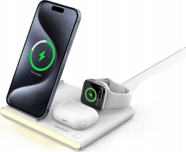 Jabees PowerGlow 4 σε 1 Ασύρματος Φορτιστής Qi για Smartphone, Smartwatch, Ακουστικά & Λάμπα LED - Λευκό