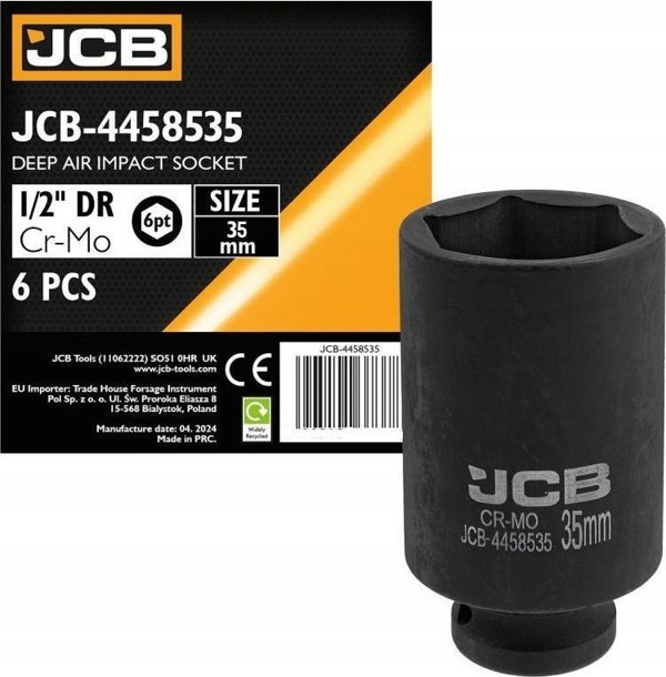 JCB Βαθύ Κρουστικό Καρυδάκι 1/2" 35mm, 6-γωνιακό, Επαγγελματικό Εργαλείο Χειρός