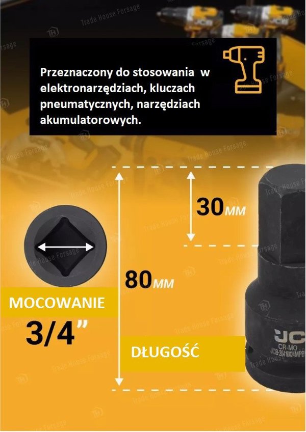 JCB Καρυδάκι Κρούσης 32mm 3/4" Εξάγωνο, Υποδοχή Αέρος