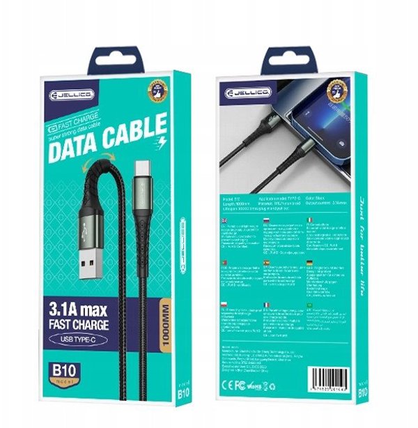 JELLICO kabel B10 USB-C 3.1A 1M Czarny