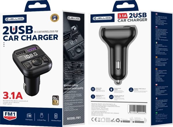 JELLICO transmiter FM FM1 2xUSB 3.1A Czarny standard