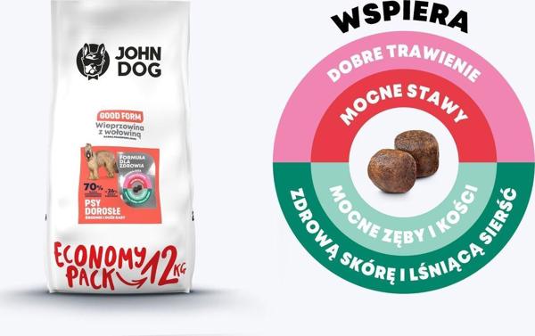 John Dog John Dog GOOD FORM ADULT Χοιρινό με Βοδινό 12kg Μεσαίες και Μεγάλες Φυλές - ξηρή τροφή για σκύλους