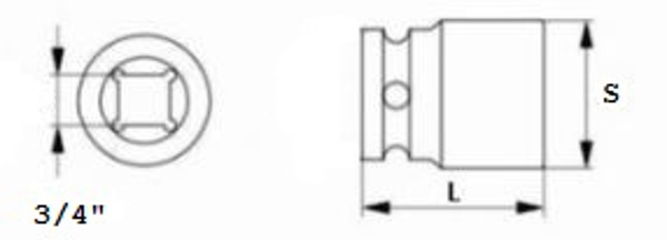 Jonnesway Nasadka udarowa 6-katna 3/4" 19mm dluga