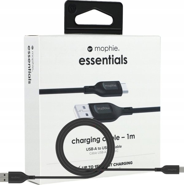 Καλώδιο Mophie Essentials USB-A σε USB-C, 1m, Μαύρο, για Γρήγορη Φόρτιση & Μεταφορά Δεδομένων