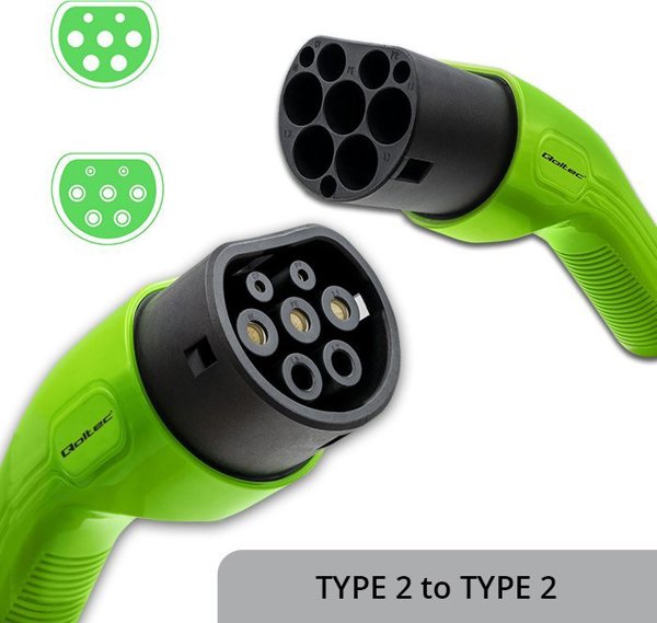 Kabel do ladowania samochodow Qoltec Typ 2, 400V, 22kW, 32A, 5m