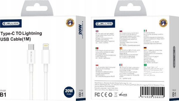 Kabel USB Jellico JELLICO kabel B1 USB-C - Lightning PD 20W 1M Biay