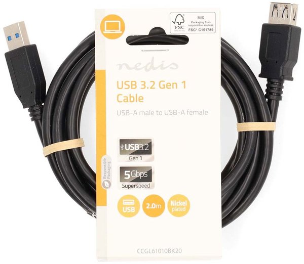 Kabel USB Nedis USB-A - USB-A 2 m Czarny (CCGL61010BK20)