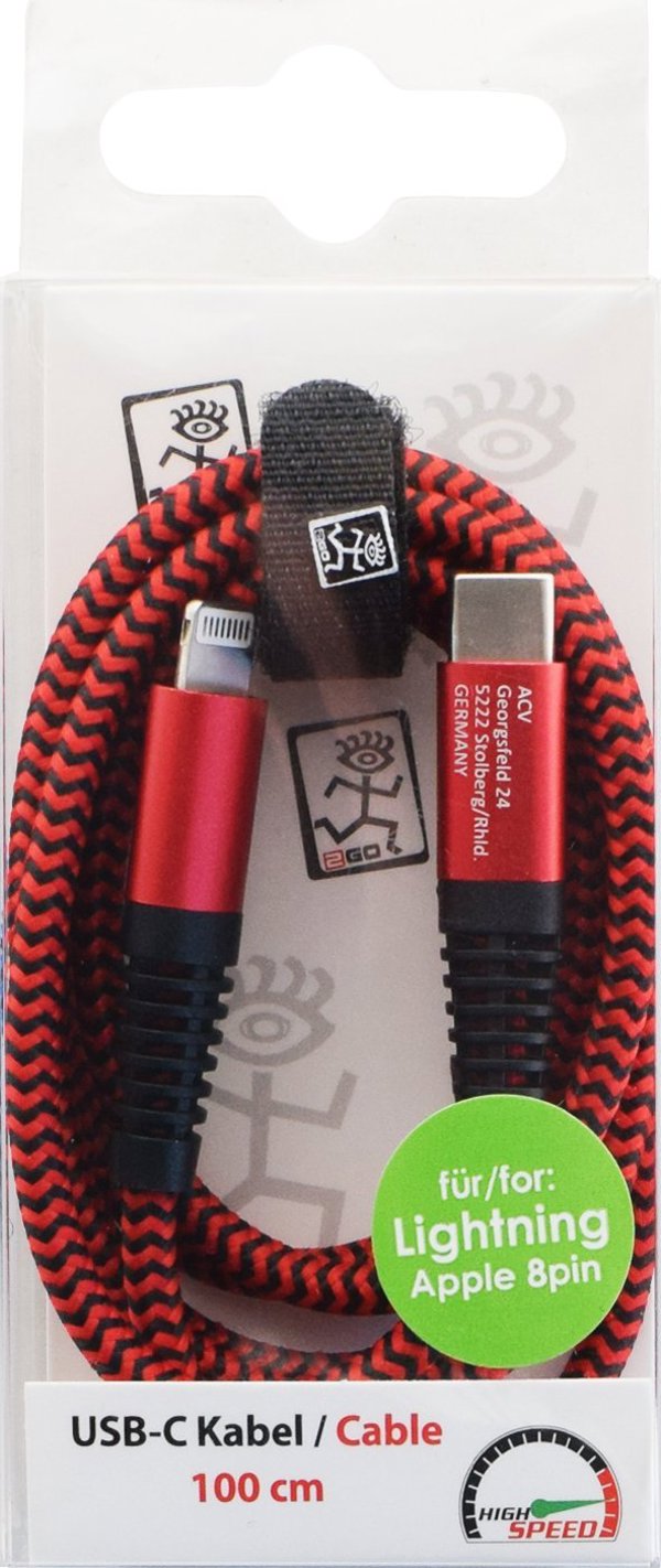 Kabel USB 2GO Lightning - USB-C 1 m Czerwony (797197)